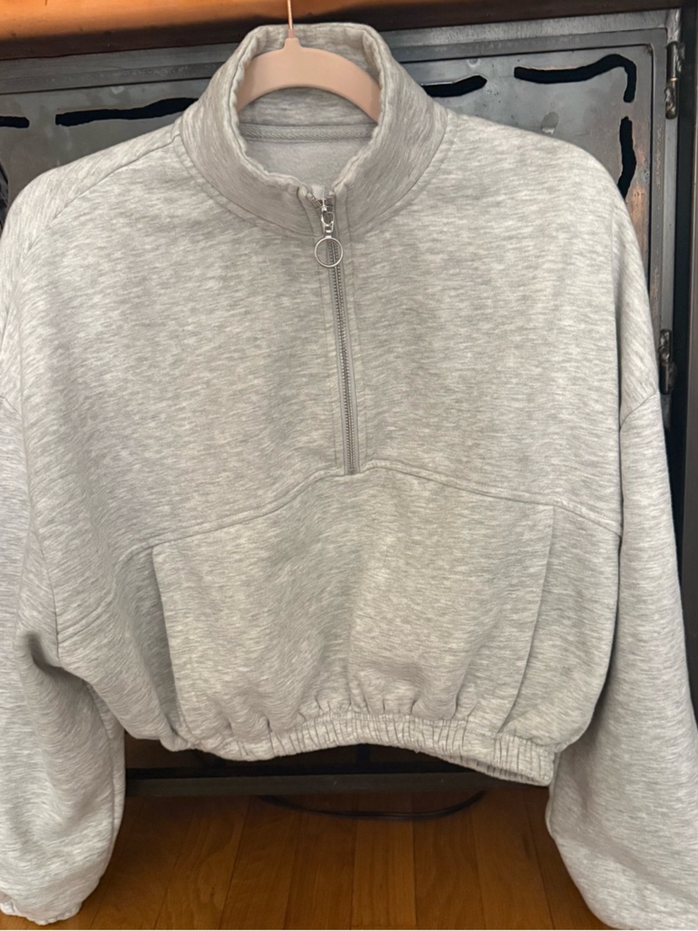 Light Gray Quarter-Zip Cropped Pullover Hoodie